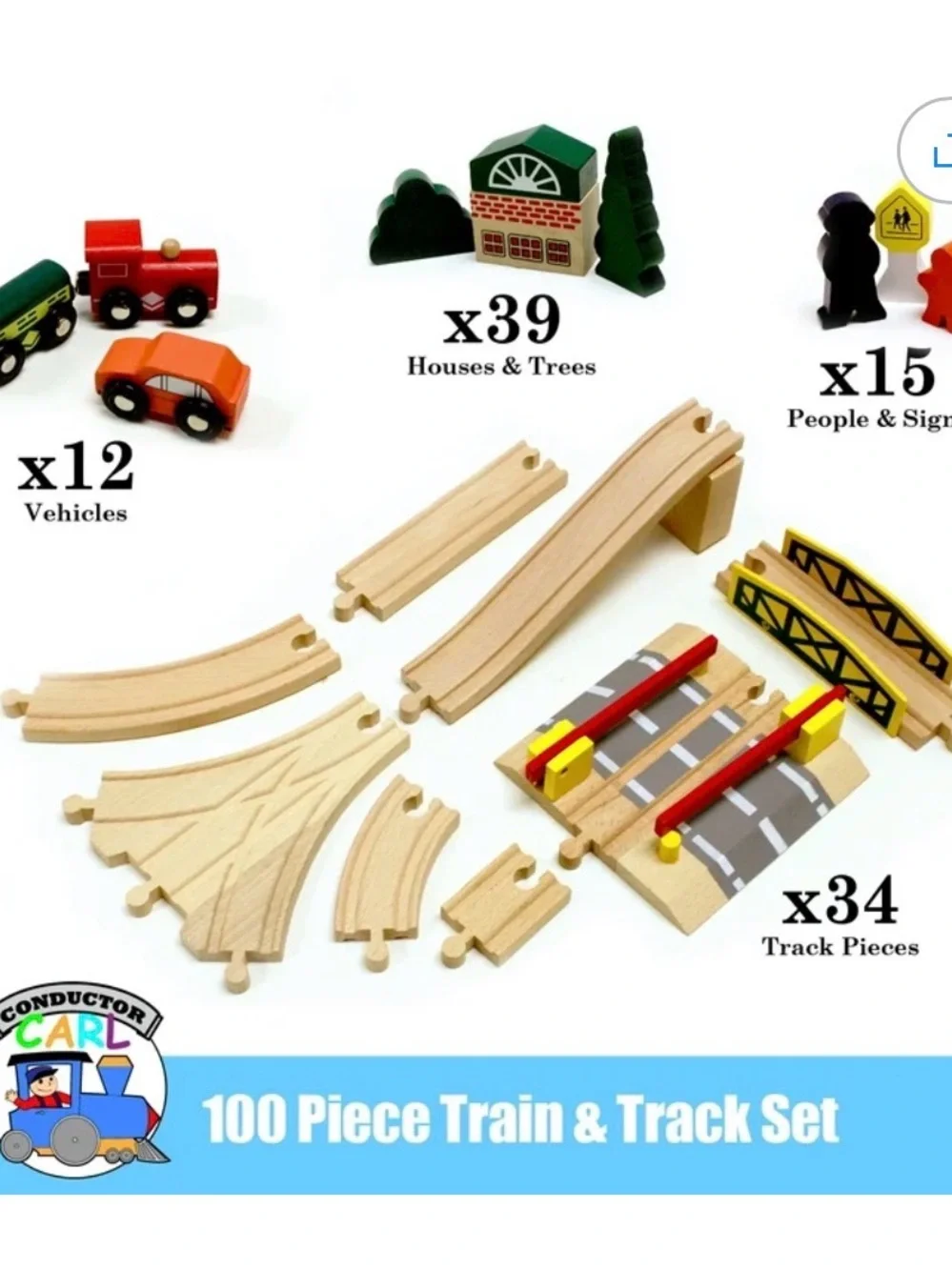 100-Piece Wooden Train Set - Multicolor
